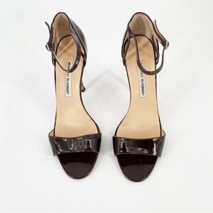 Manolo Blahnik Brown Patent Leather Strappy Stiletto Heels 39.5